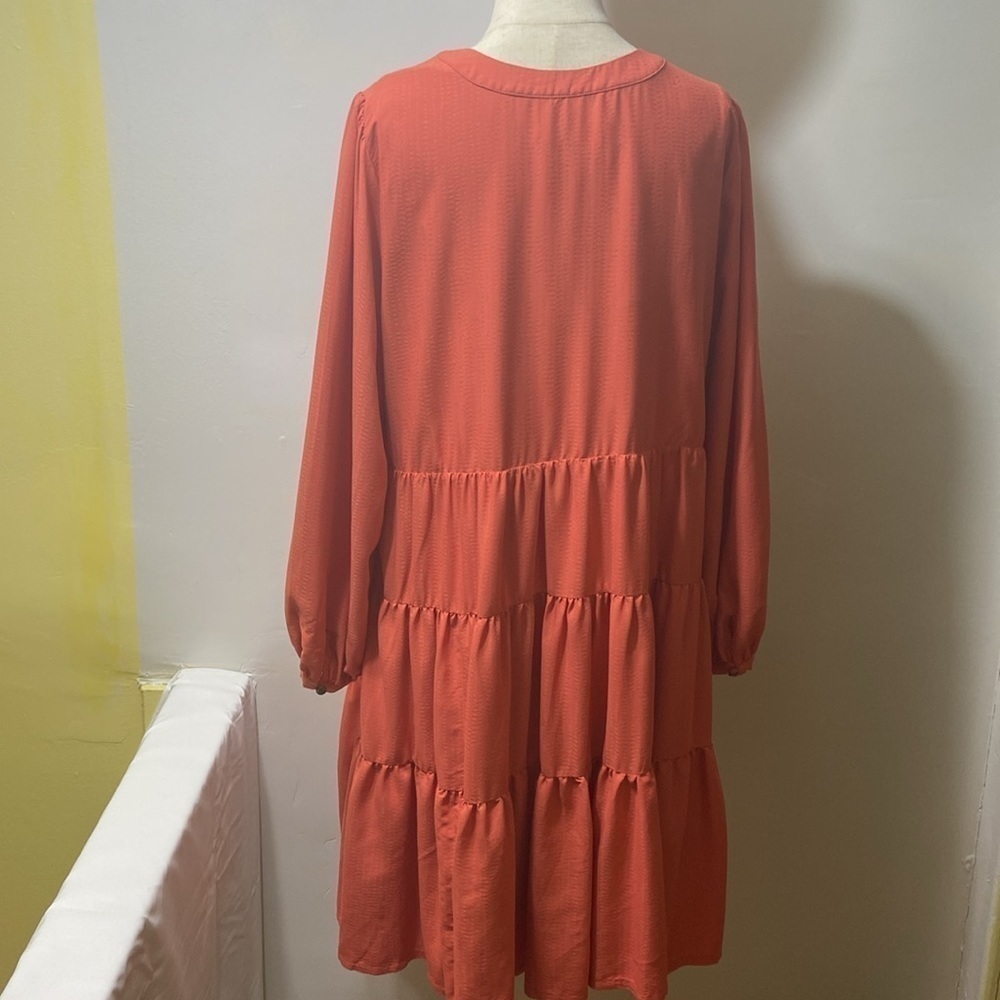 MAEVE BY ANTHROPOLOGIE, ORANGE LONG SLEEVE,TIRED,MINI DRESS. SIZE-X1 . - Picture 2 of 12